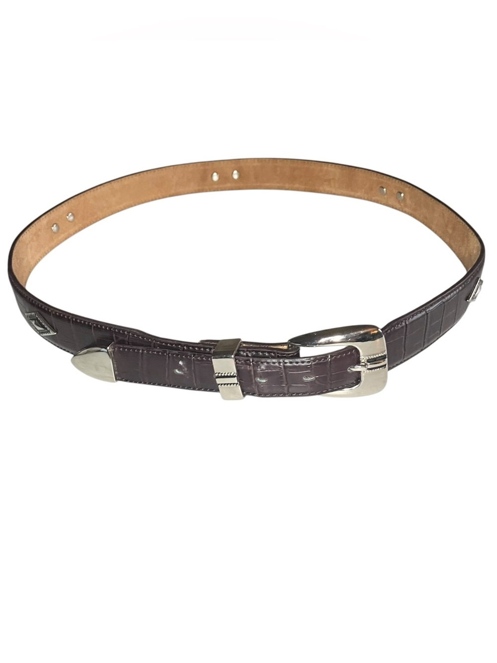 Vintage Silver Concho Maroon Leather Belt Western Cowgirl Rodeo USA 42 Large